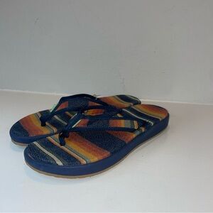 New Sanuk Mens U Furreal Soft Top Flip Flops Sandals - Size 9- Pacific Stripe